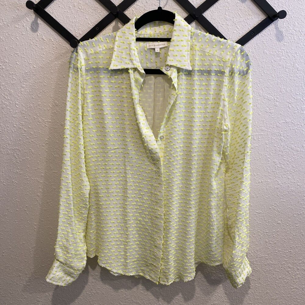 Ann Mashburn Cream And Yellow Textured Button Up Blouse Size Medium